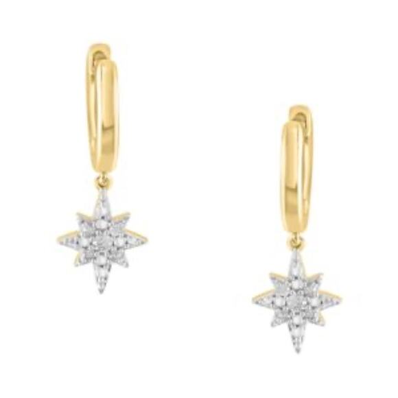 EFFY ENY 14K Goldplated SS & 0.09 TCW Diamond North Star Drop Earrings NWT - Picture 2 of 10